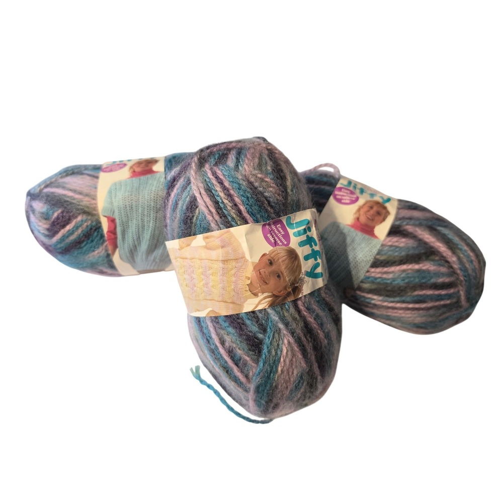 Vintage Lion Brand Jiffy Yarn Boston Multicolor 3 Skeins Lot 115 Yards Each